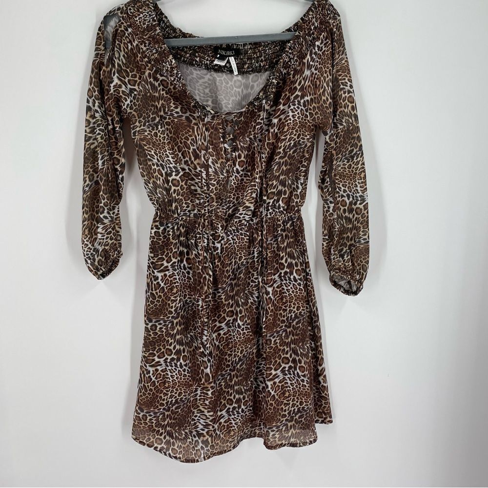 Nikibiki Women’s Scoop Neck Long Sleeve Animal Print Mini Fit and Flare Dress S